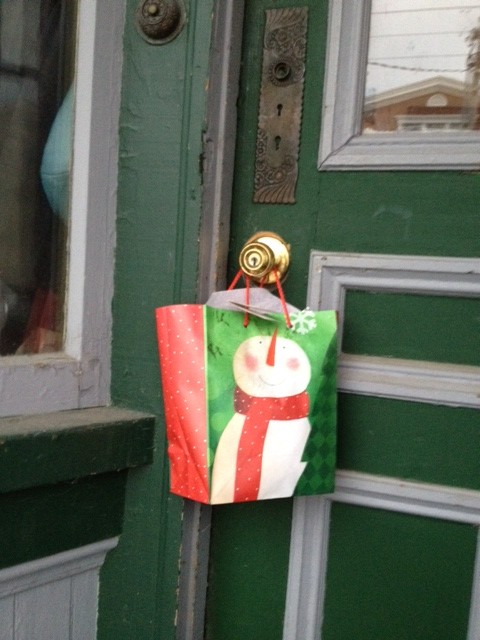 christmas bag on door