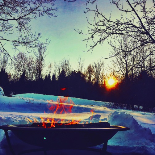 outdoor fire at sunset in Vermont