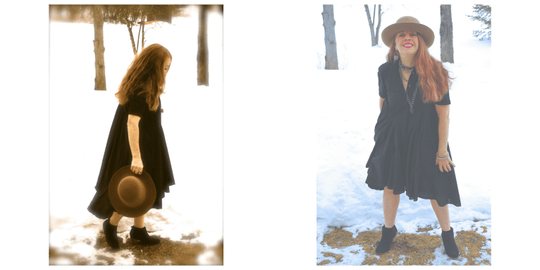 All Saints black dress with hipster hat