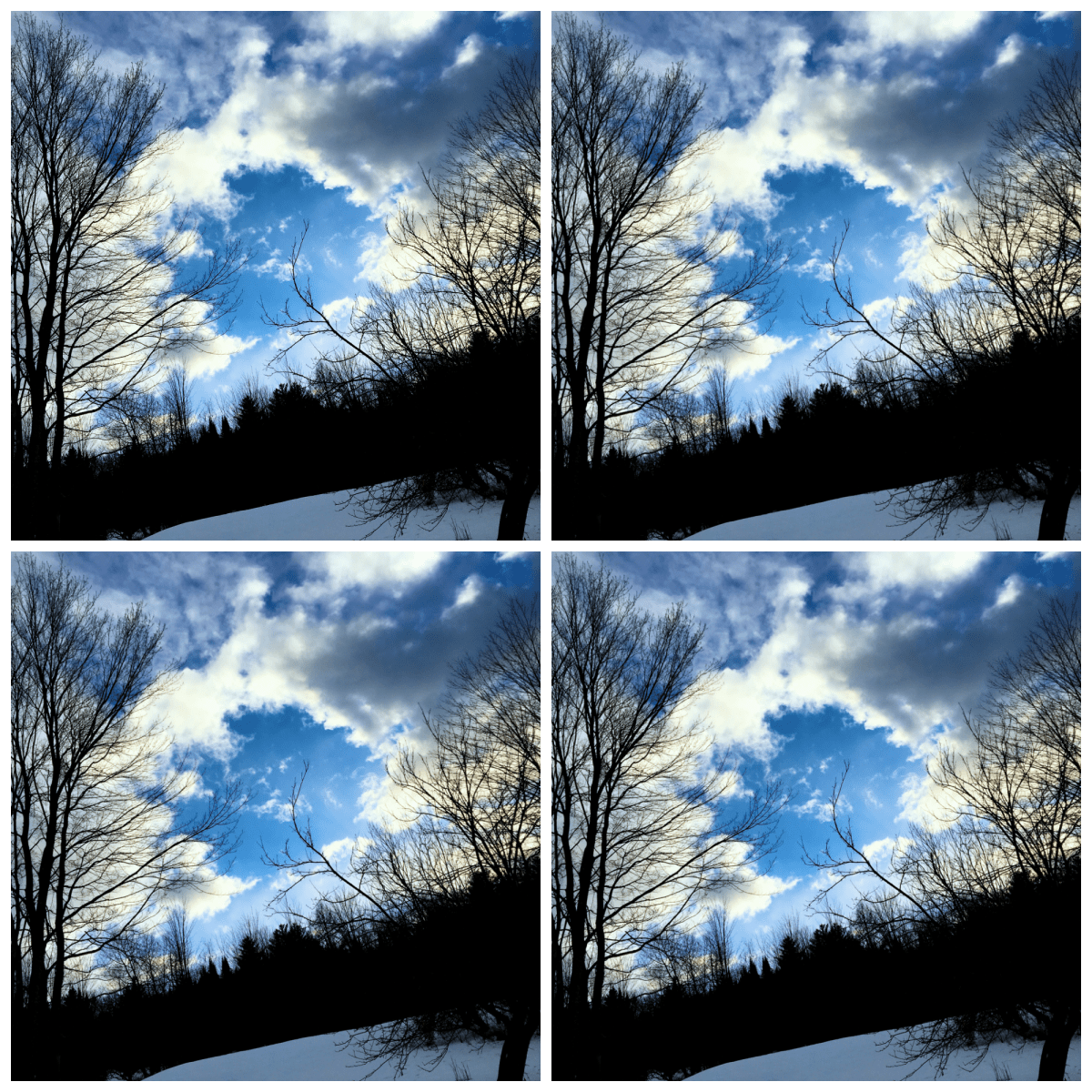 Blue sky and clouds over the snowy hill