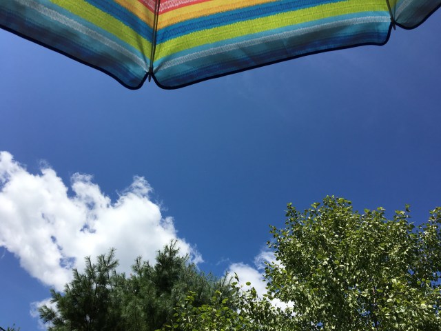 summer awning under a blue sky