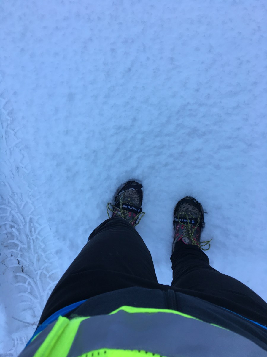 snow running with yaktrax
