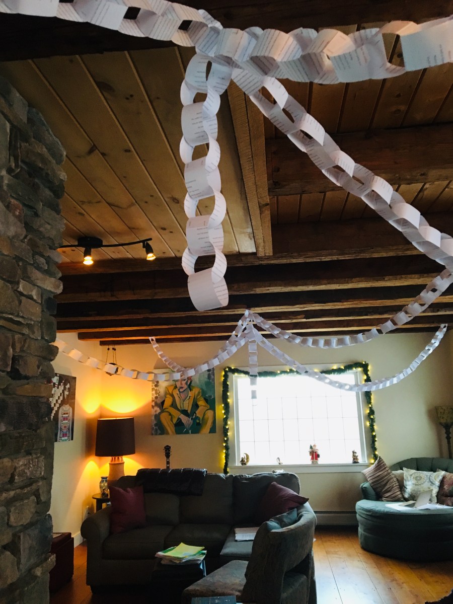 paper chains across a room at Christmas time