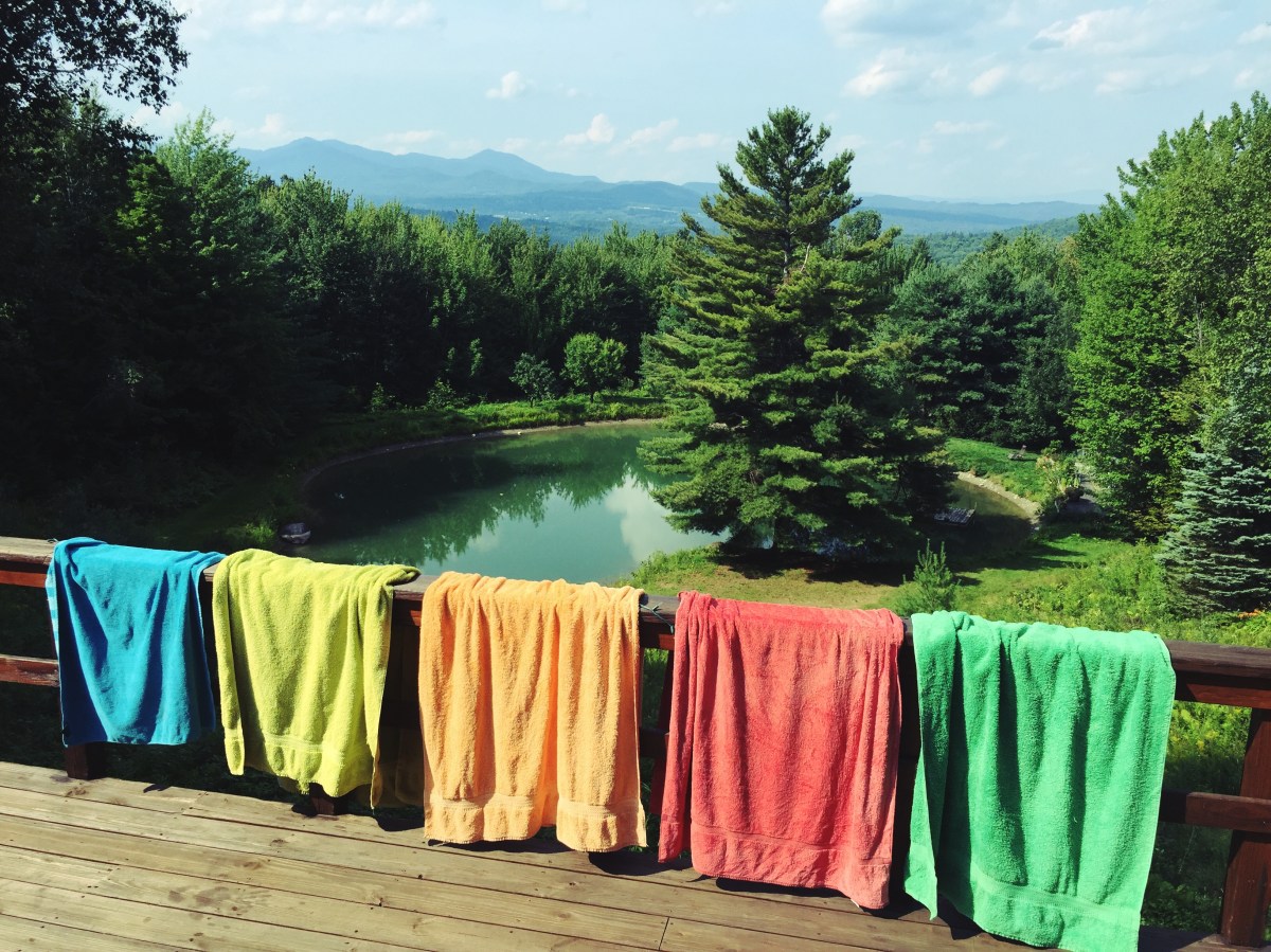 towels hanging over the railing
